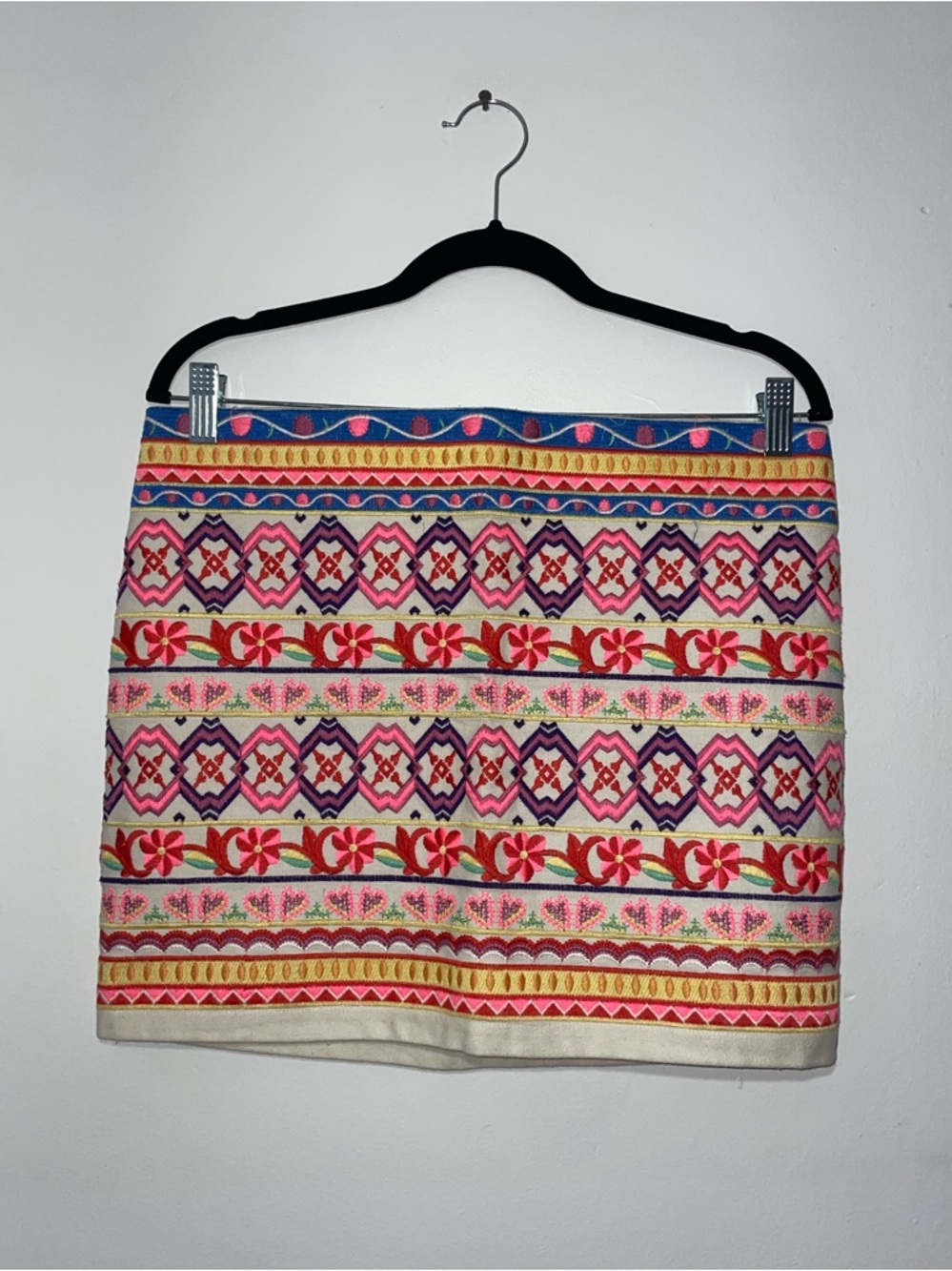 Harper Cream Mini Skirt with Pink, Red and Blue Embroidery